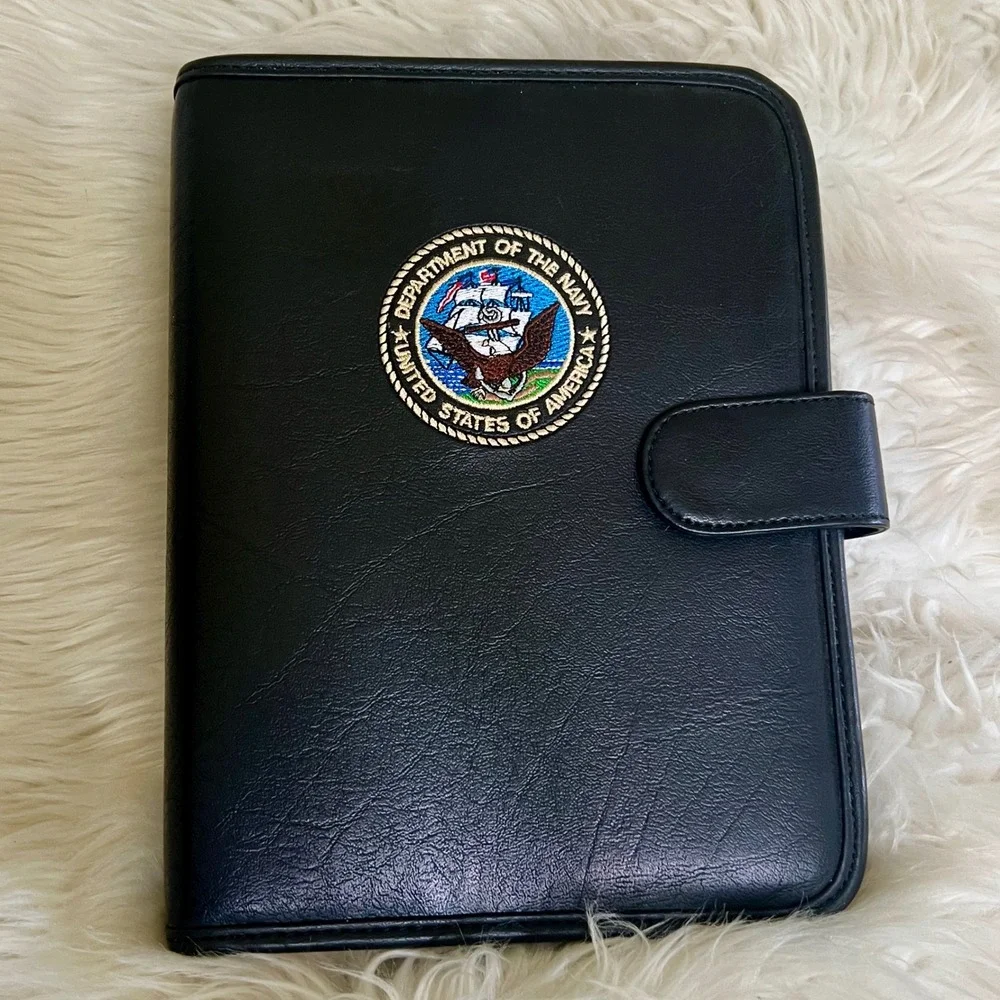 US Navy Department of the Navy Black Leather 3-Ring Binder Planner Cover